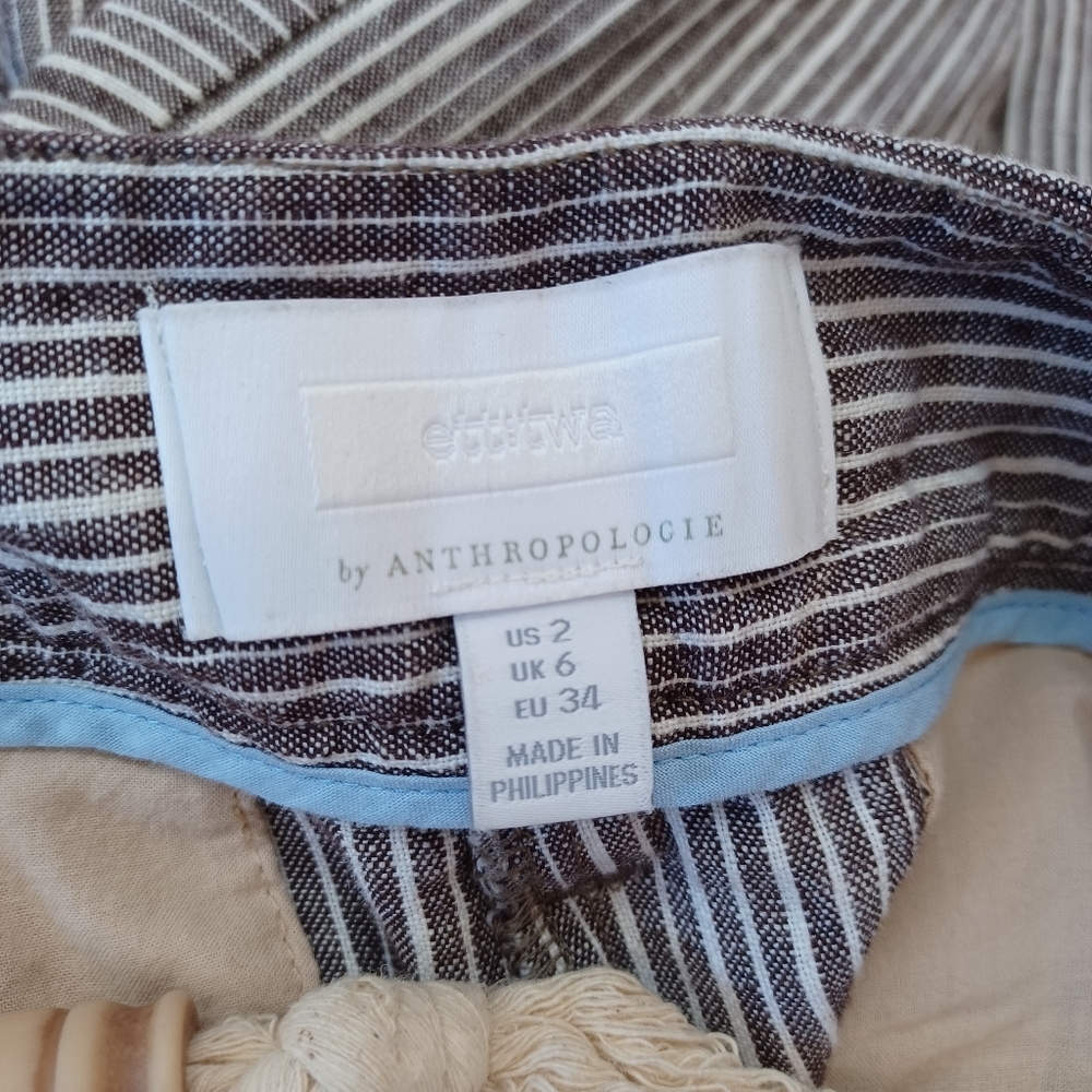 Ett Twa Anthropologie Striped Wide Leg Pants Brown White Rope Belt Tassel Size 2 - Picture 4 of 15